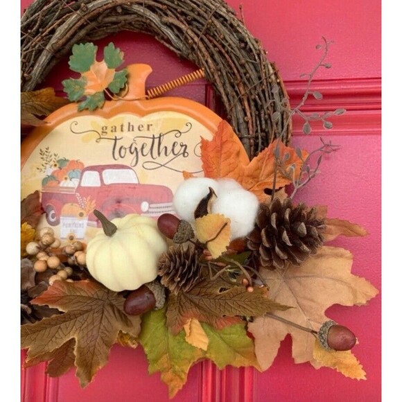 Fall Wreath, Pinecones, Berries, Acorns, Fall Leaves, Pumpkins, Autumn Wreath - Picture 5 of 11
